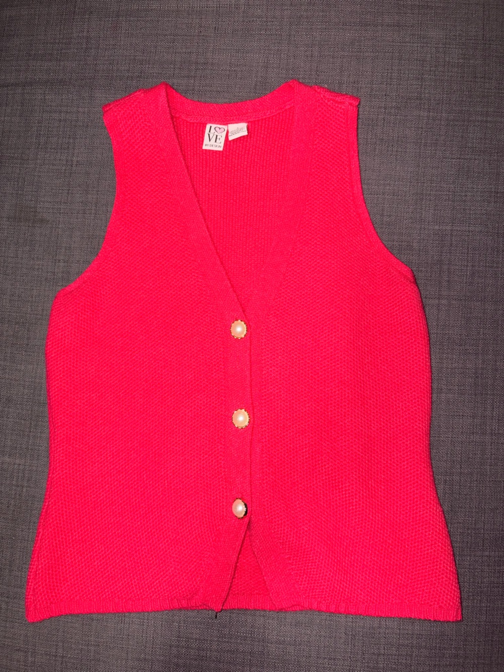 Love By Design Bright Hot Pink Sleeveless Knit Cardigan with Pearl Buttons